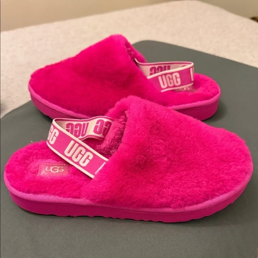 UGG Vibrant Pink Fluffy Slides
